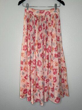PRICE FIRM 80s Carole Little Peach Pastel Floral Pleated Skirt | Size XS